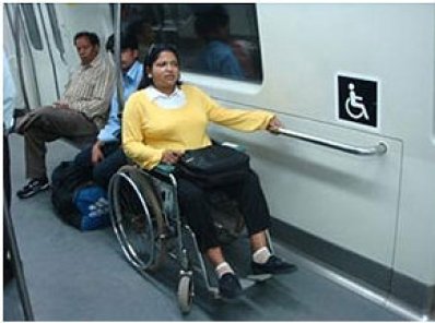 Space to park wheelchairs inside Delhi Metro Trains
